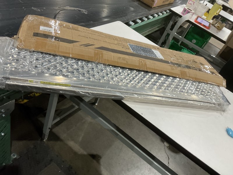 Condition photo showing Good Condition for ruedamann 2pc 4ft x 9" wider aluminum shed ramps, loading ramps for lawn mower, riding mowers, bicycles, motorcycles, utv, atv ramp for trailer shed, 880 lbs capacity 48" (880lbs) perforated 2