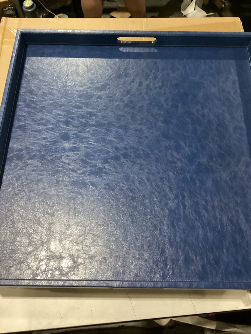 Condition photo showing Good Condition for 20 * 14 inches leather rectangle serving tray with hole handles,high-end light large service tray for ottoman tray, tea, food, butler - countertop, kitchen,family dinner, picnic (blue)