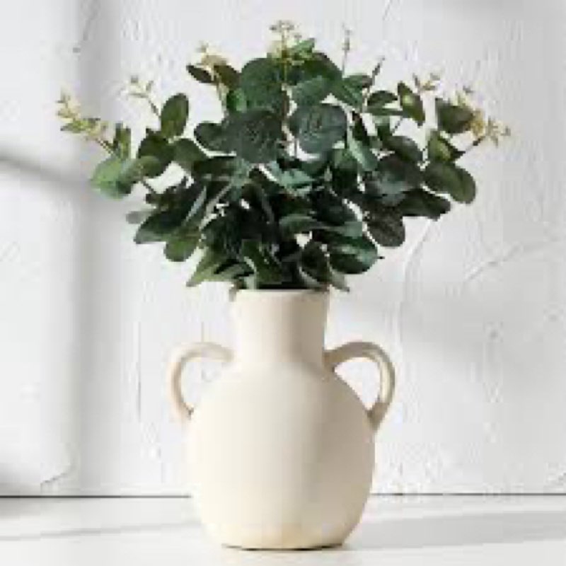 SIDUCAL Rustic Ceramic Farmhouse Flower Vase with 2 Handles, Terracotta Vase, Decorative Pottery Flo