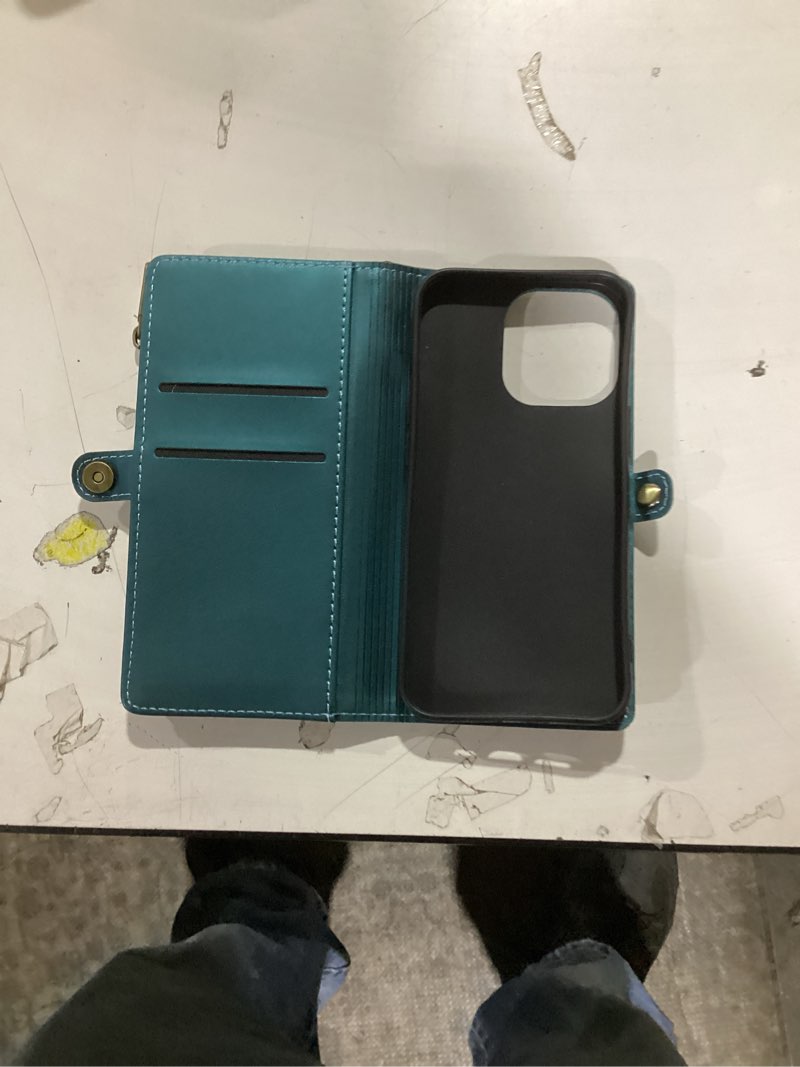 Condition photo showing Good Condition for Wallet Case Compatible with iPhone 13 Pro RFID Blocking 7-Card Holder Soft PU Leather Magnetic Snap Shoulder Strap Zipper Pocket Phone Case Fit for iPhone 13 Pro 6.1" - Blue Green iPhone 13 Pro - 6.1" Blue Green
