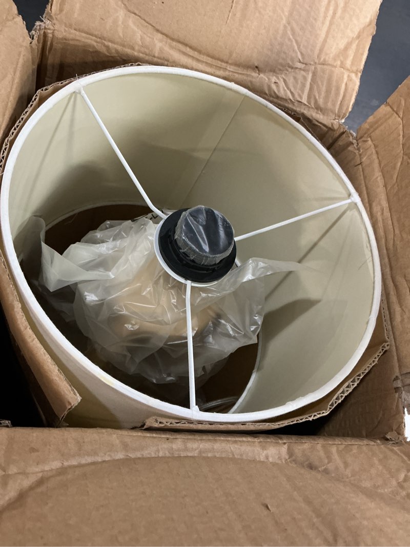 Condition photo showing Good Condition for simple designs lt1069-nwh interlocked triangular natural wood table lamp with white fabric shade 1 natural/white pack of 1