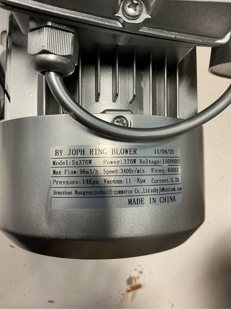 Condition photo showing New/Like New for 0.6hp, 41cfm 110v 60hz single-phase regenerative blower, high-pressure vortex ring blower, industrial vacuum pump for air blowing or suction for water aeration