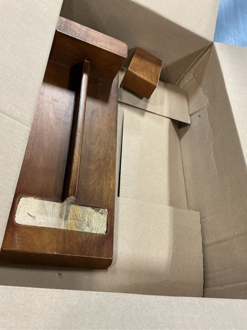 Condition photo showing As Is for meditation altar table – 21 x 7.5 x 6 inch handmade tiered puja shrine - small alter tables for relaxation, prayer - buddha meditation alter made of strong and durable mango wood