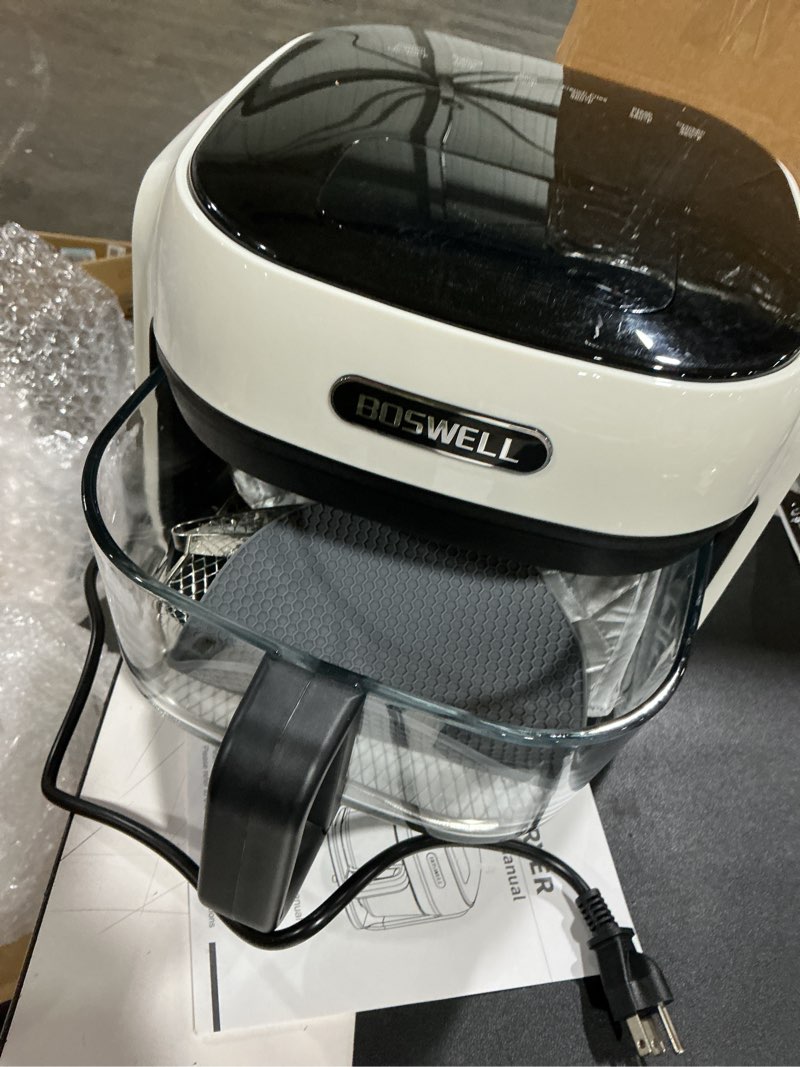 Condition photo showing Good Condition for boswell glass air fryer, 7.5qt with transparent fry bowl, circulating heating, temperature control, air fryer roast, dishwasher safe (white)