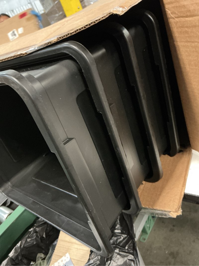 Condition photo showing Good Condition for iris usa file box, plastic file organizer with lids for letter/legal file, portable document box for moving, storage bin with durable and secure lid, stackable nestable bpa-free, black 35 qt. 4 pack