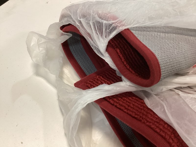 Condition photo showing As Is for BEQHAUSE Kitchen Rugs and Mats Set of 2 Non-Slip Kitchen Mats for Floor, Absorbent and Stain Resistant Kitchen Runner, Machine Washable Rugs for Kitchen, Laundry & Sink, 24"x36"+24"x60", Red 24"x36"+24"x60" (Rectangular) Red