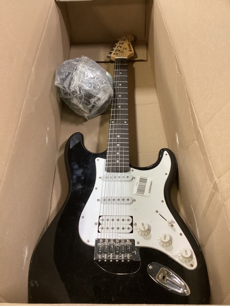 Condition photo showing As Is for Donner DST-100B 39 Inch Electric Guitar Beginner Kit Solid Body Full Size Black HSS for Starter, with Amplifier, Bag, Digital Tuner, Capo, Strap, String,Cable, Picks Black 39" Right Handed