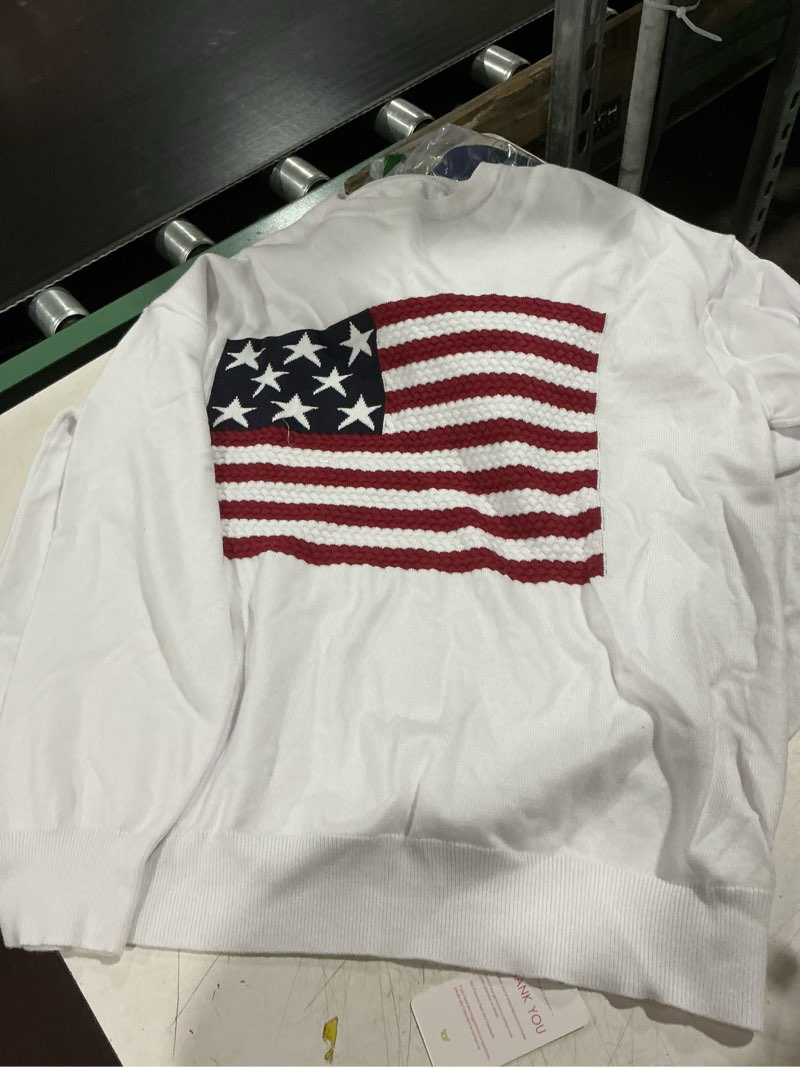 Condition photo showing Good Condition for bonitee women american flag sweater long sleeve crewneck graphic usa sweatshirt loose fit knit pullover white x-large