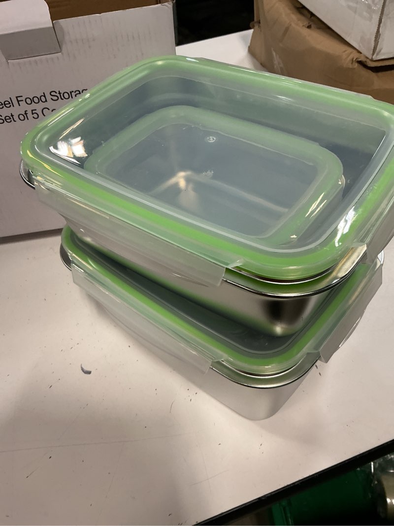 Condition photo showing Good Condition for uptrust stainless steel food storage containers | leak proof & airtight lids | set of 4 containers, dishwasher & freezer safe, green