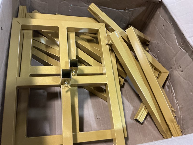 Condition photo showing Good Condition for wokceer 10x10 ft backdrop stand heavy duty pipe and drape kit, adjustable gold backdrop stand for wedding birthday party photography photo booth background christmas decoration 10 ft x 10 ft gold-10ft-e