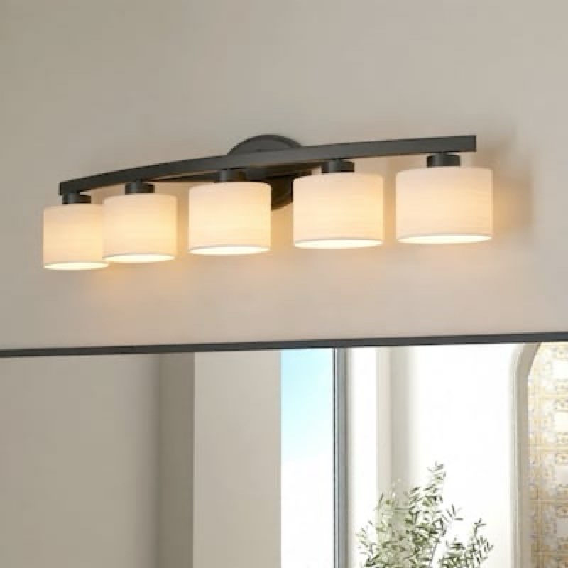allen + roth merington 37.5-in 5 light matte black transitional bathroom vanity light