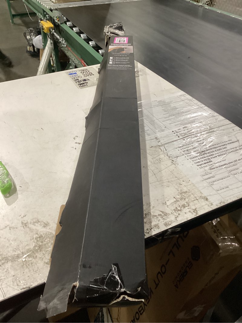 Condition photo showing New/Like New for amazon basics room darkening blackout curtain rod for bedroom and living room, curved, wraps around, blocks light, for heavy curtains, 48" to 88", black black 48" to 88" single rod