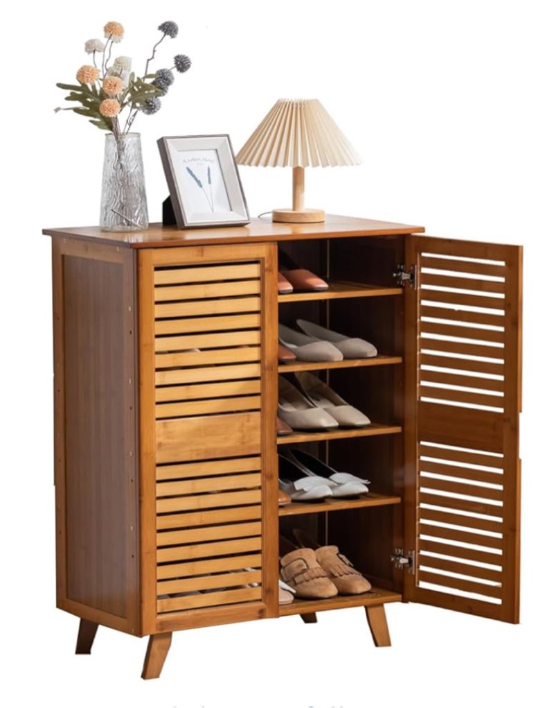 Two - door bamboo shoe cabinet with drawers