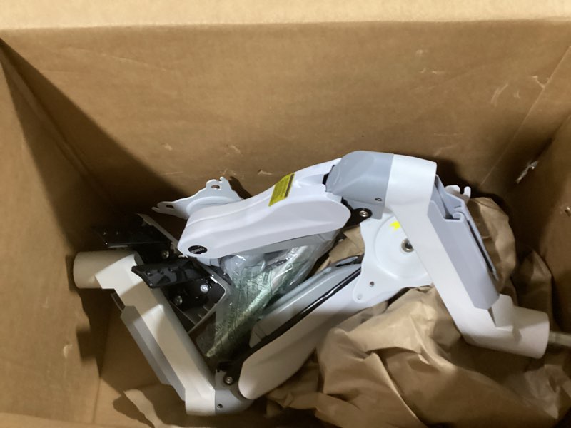 Condition photo showing As Is for huanuo dual monitor stand - full adjustable monitor desk mount swivel vesa bracket with c clamp, grommet mounting base for 13 to 32 inch computer screens - each arm holds 4.4 to 19.8lbs - white white 13-32 inch