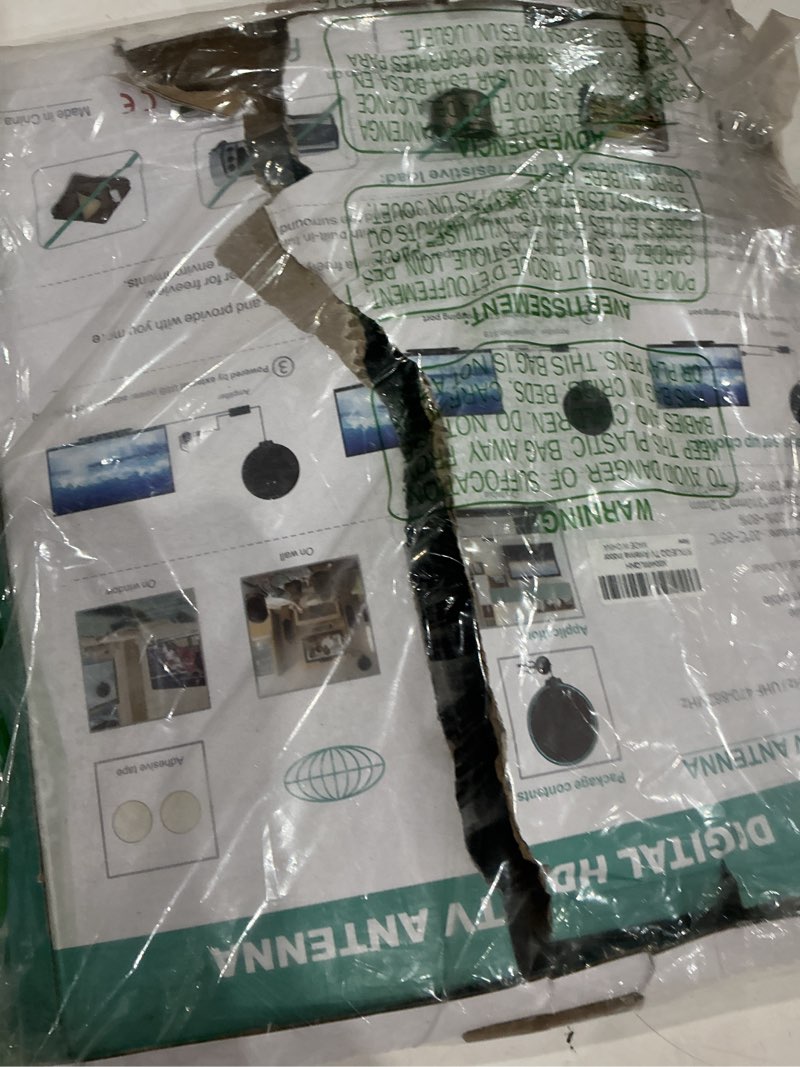 Condition photo showing As Is for tv antenna for smart tv indoor, digital antenna with 360° signal reception for local channels 4k hd, 16.8ft coaxial cable, easy installation medium