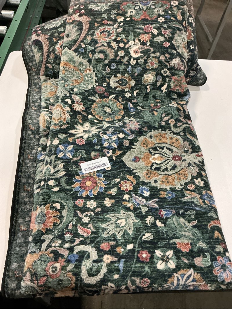Condition photo showing Good Condition for Dark Green Floral Living Room Rug 5x7 Washable Rugs Boho Vintage Oriental Large Foldable Faux Wool C