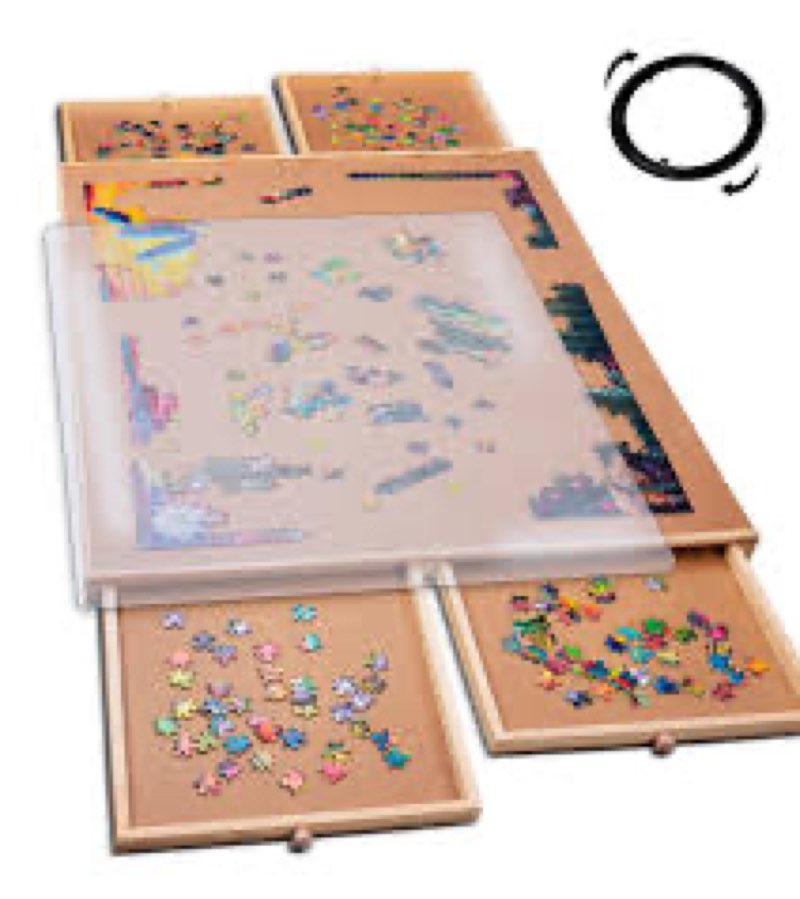 1000 Piece Rotating Puzzle Board with Drawers and Cover - 4 Drawers, Wooden Jigsaw Puzzle Table | 30