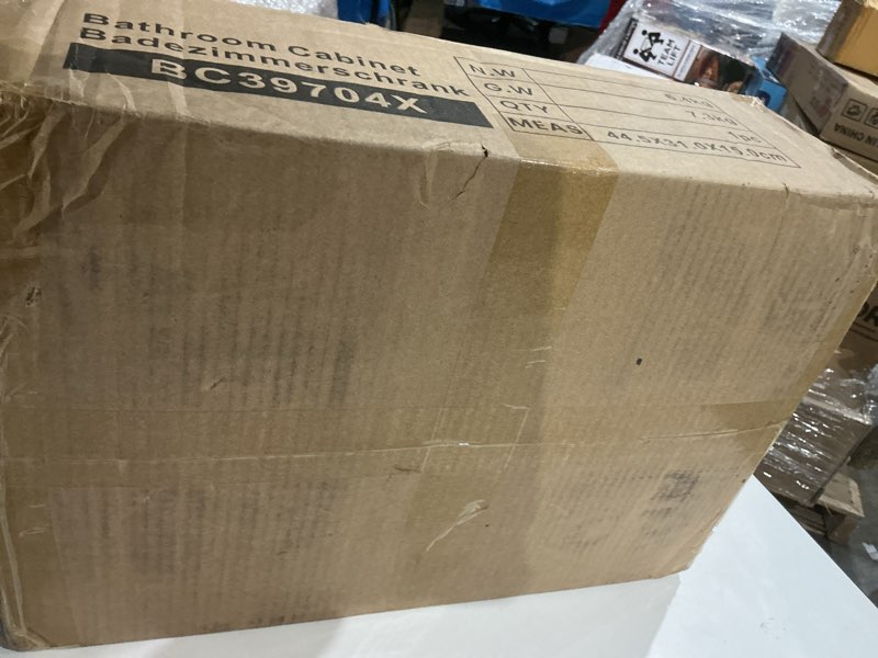 Condition photo showing Good Condition for Bathroom Storage Cabinet, Corner Floor Cabinet with Doors and Adjustable Shelf, Narrow Toilet Paper Cabinets, Bathroom Organizer for Small Spaces, Black BC39704X 7.9"D x 9.8"W x 32.1"H Black