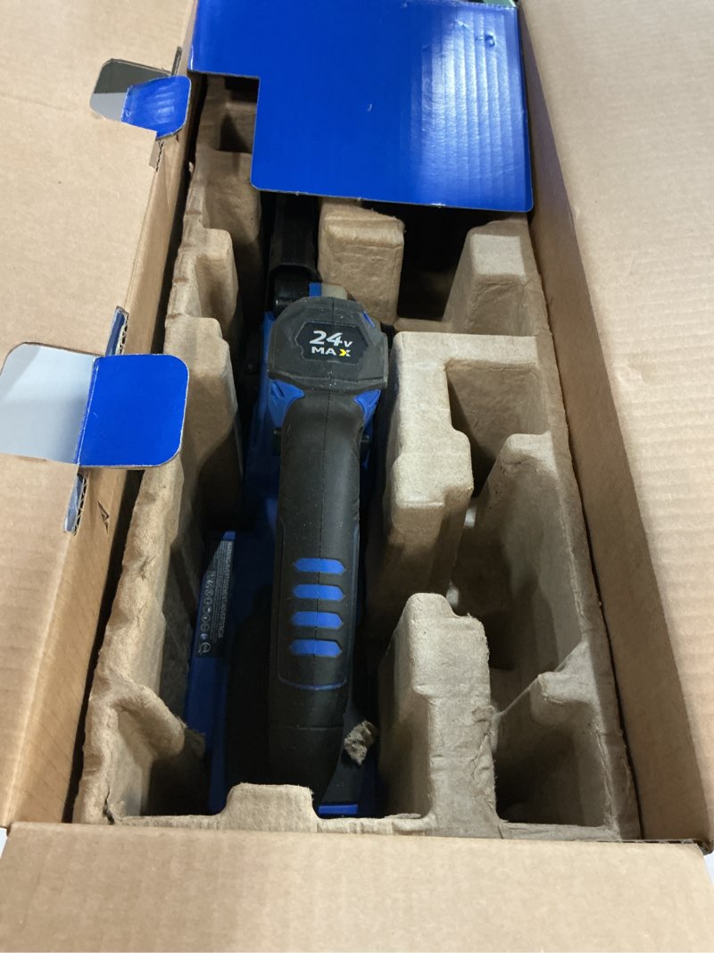 Condition photo showing As Is for kobalt 24-volt 6-in battery 2.0 ah chainsaw battery included charger included