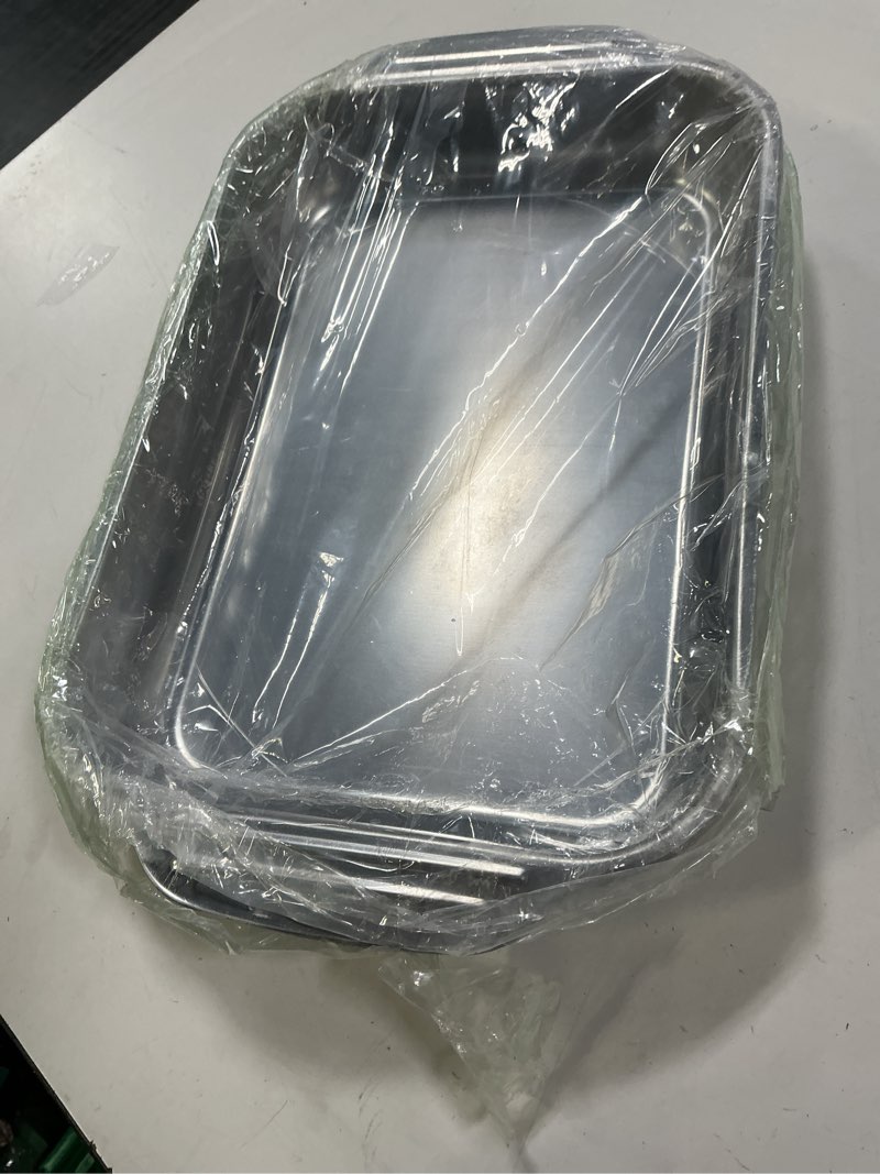 Condition photo showing Good Condition for 4 Pcs Stainless Steel Cake Pan with Handle 9 x 13 Inch Baking Bakeware Rectangle Breads Baking Pan for Dishwasher for Vegetables Fish Cakes Casseroles