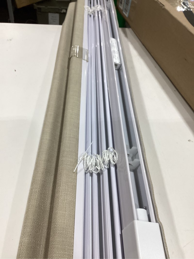 Condition photo showing As Is for folding roller blind with rods, linen, easyfix option, no drilling, beige