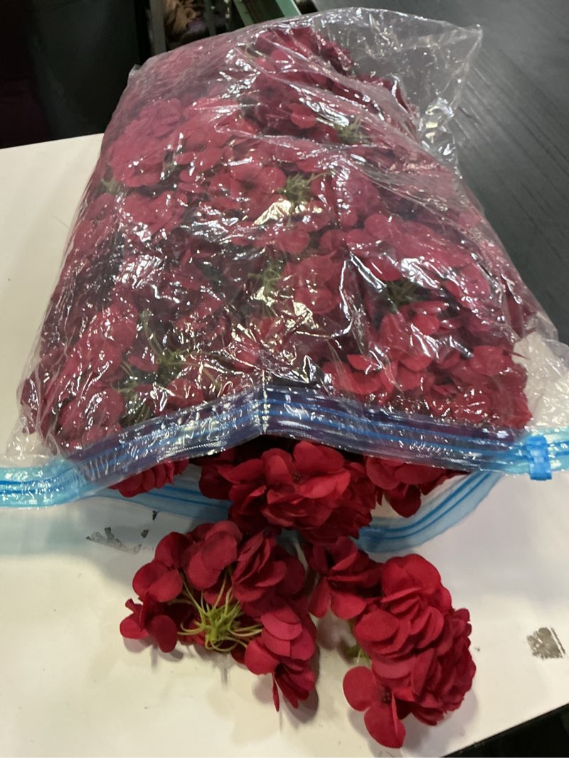 Condition photo showing As Is for Hydrangea Artificial Flowers, 20 Pcs Champagne Hydrangea Artificial Flowers Bulk, Faux Hydrangea Flowers for Outdoor, Fake Silk Ivory Hydrangea Flowers with Stems for Wedding Decoration Decor(similar no same)