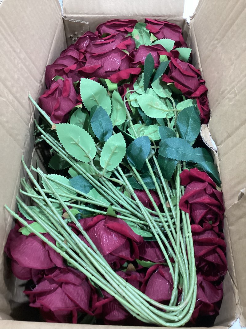 Condition photo showing Good Condition for 60 Pcs Artificial Roses Bulk Velvet Silk Red Rose Burgundy Roses for Wedding Centerpieces Bridal Bouquet Mohter's Day Valentine's Day Christmas Home Decor (60, Burgundy) Burgundy 60