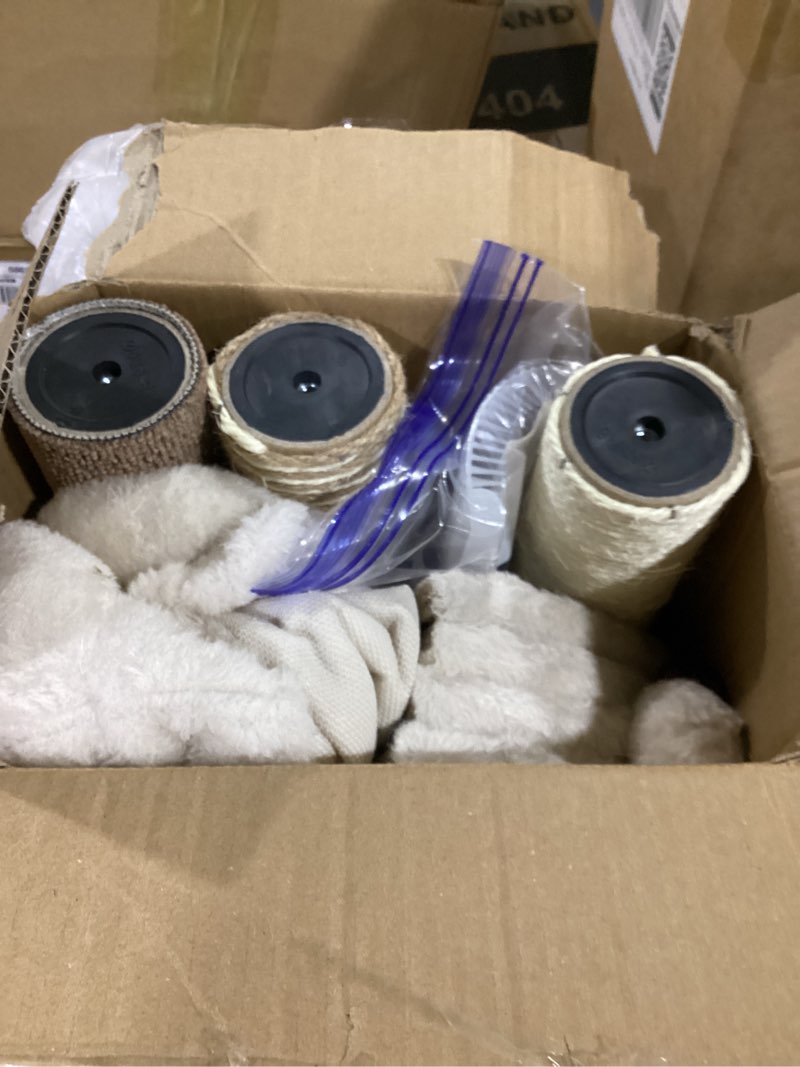 Condition photo showing Good Condition for mecool 4in1 small cat tree,scratching post with tower soft bed, sisal carpet jute posts with three hanging ball toys and massage brush for indoor cats and kittens for indoor cats and kittens beige