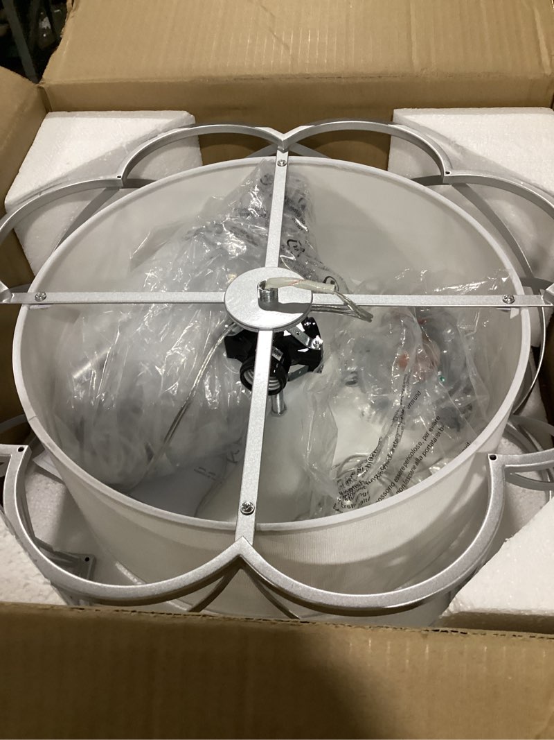 Condition photo showing Good Condition for 19.7" drum chandelier, black farmhouse large chandeliers for dining room 5-lights light fixture hanging pendant lighting with white fabric shade for kitchen living room foyer entryway bedroom black 19.7"