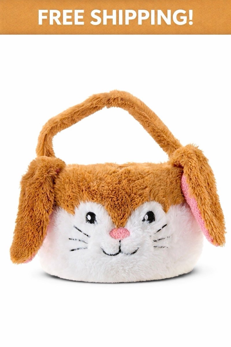 PLUSH BROWN BUNNY JUMBO SIZE Easter Basket W/ Floppy Ears & Handle! - 22" X 16"