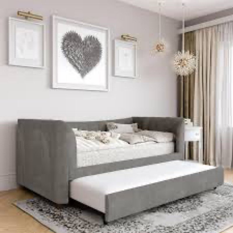 Valentina Upholstered Daybed With Trundle, Twin Size, (Box 2) Color: Gray