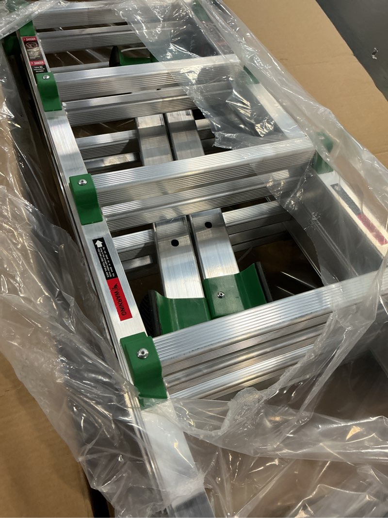 Condition photo showing New/Like New for Ladder, Extension Ladders for Home Stairs 14 Ft, 4 Step Multi Position A Frame Ladder with Stabilizer Bar, Compact Folding, 330 lbs Telescopic Aluminum Adjustable Ladders, Escaleras para Casa Green 14 FT