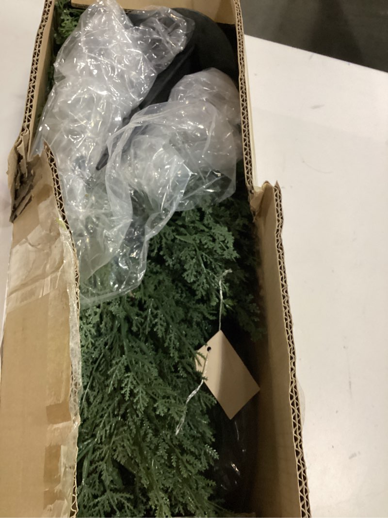 Condition photo showing Good Condition for 3FT Artificial Cedar Topiary Trees with Ground Spike, Set of 2 UV Resistant Fake Evergreen Bushes Shrubs Trees Artificial Plants Realistic Faux Cypress Plants for Indoor Outdoor Front Porch Garden