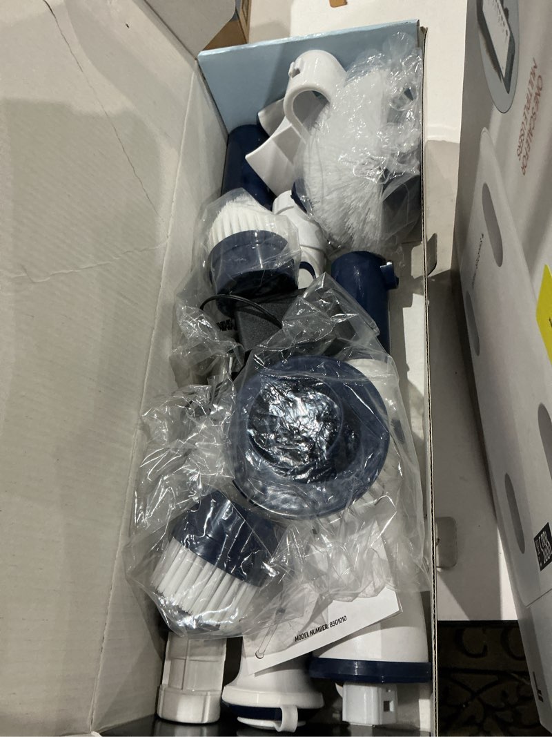 Condition photo showing As Is for power spin scrubber, electric cleaning brush with adjustable head