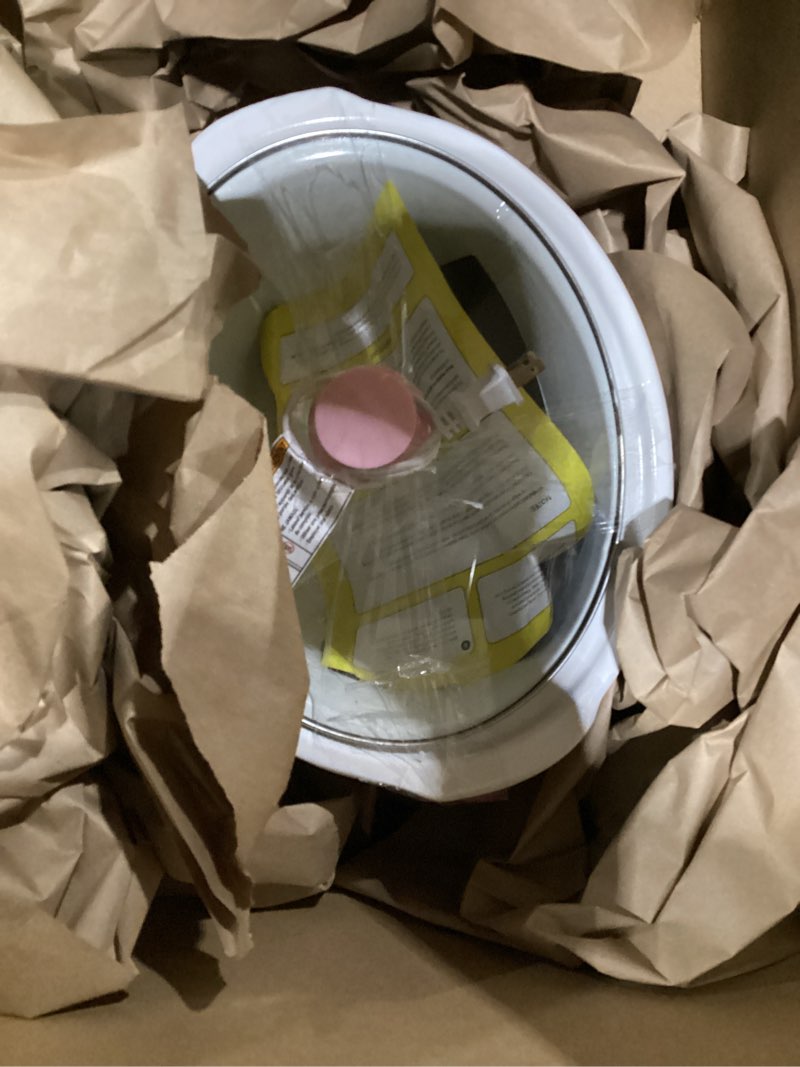 Condition photo showing As Is for paris hilton 6-quart manual slow cooker, features three settings (low, high, warm), naturally nonstick and dishwasher safe stoneware insert, family sized capacity, pink 6 quarts pink
