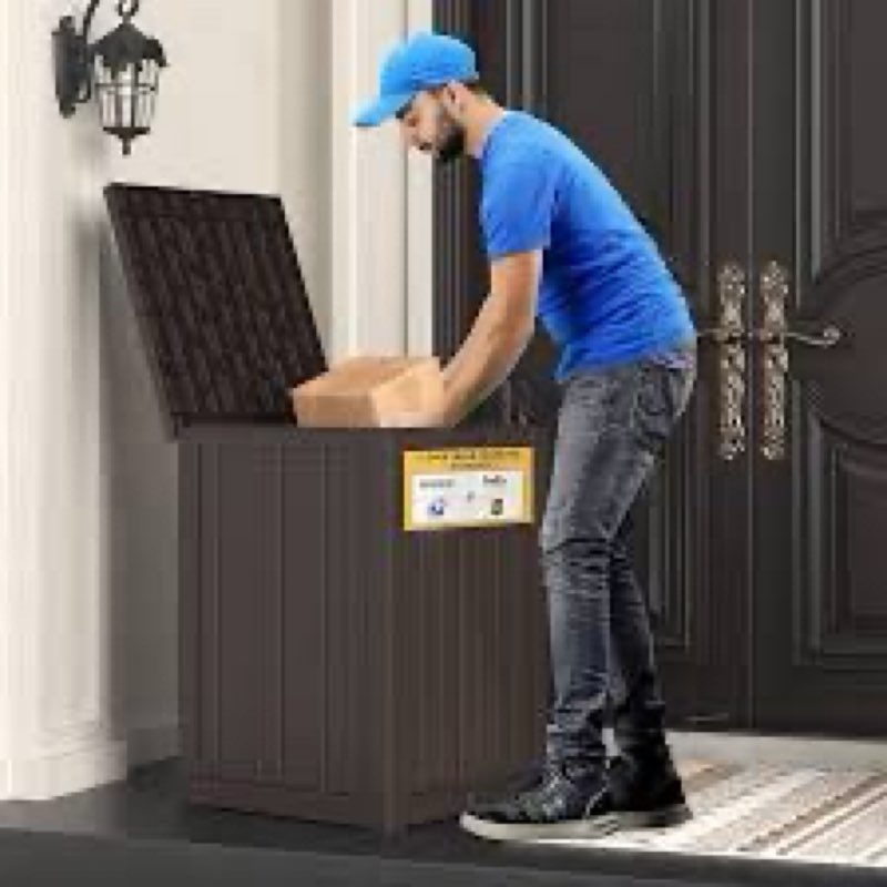 lhbgo package delivery box for outside with sign, 48 gallon storage with lockable secure, large doub