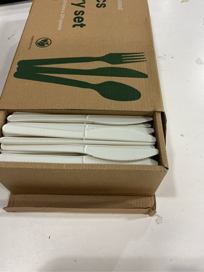 Condition photo showing New/Like New for HAAGO Compostable No Plastic Knives Disposable Forks Spoons Plastic Utensils, Heavyweight Heavy Duty Flatware Eco Friendly Products for Lounge Party Wedding BBQ Picnic Camping [360 Count]