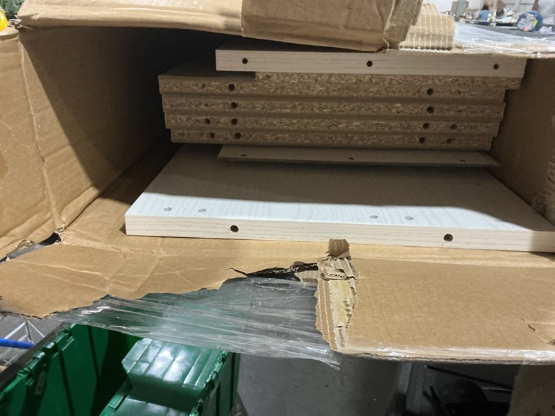 Condition photo showing As Is for mainstays 4-cube storage desk, white grain