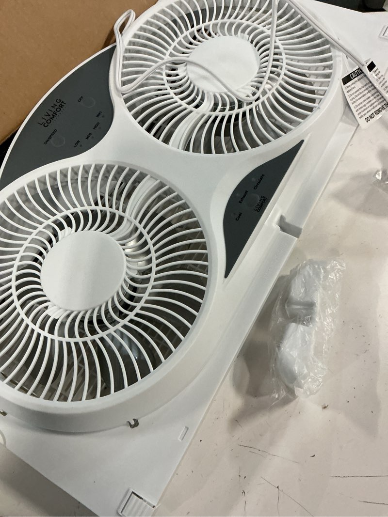 Condition photo showing Good Condition for Comfort Zone 9-Inch Smart WiFi Twin Window Fan – 3-Speed Dual Blade Fan with App & Voice Control, Reversible Exhaust, Cooling & Circulate Modes, Expandable 23.5" to 37", Bug Screen White 3-Speed w/WiFi