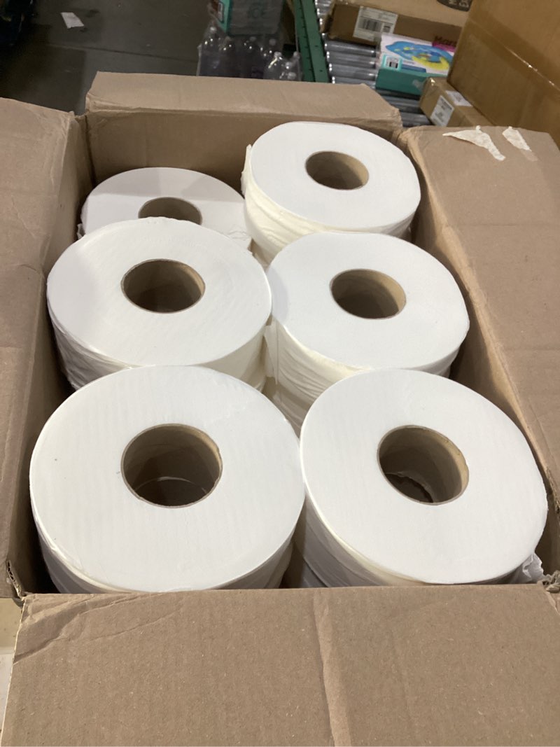 Condition photo showing As Is for amazoncommercial 2-ply white jumbo roll toilet paper, 9 in, septic safe, compatible with universal dispensers, fsc certified, 1000 feet per roll (pack of 12)
