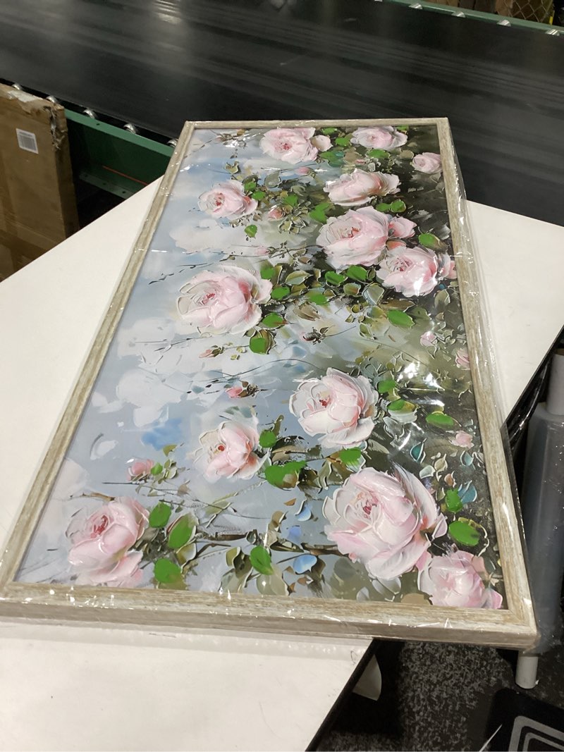 Condition photo showing New/Like New for ardemy pink rose wall art canvas for living room, flower painting modern textured floral bedroom picture artwork framed home office kitchen decor, large 40"x20" 40"l x 20"w pink flower