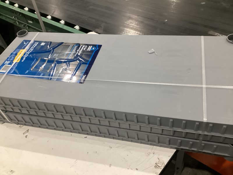 Condition photo showing As Is for project source plastic 4-tier utility shelving unit (34.75-in w x 15.06-in d x 52.625-in h), gray, (50-lb capacity per shelf)