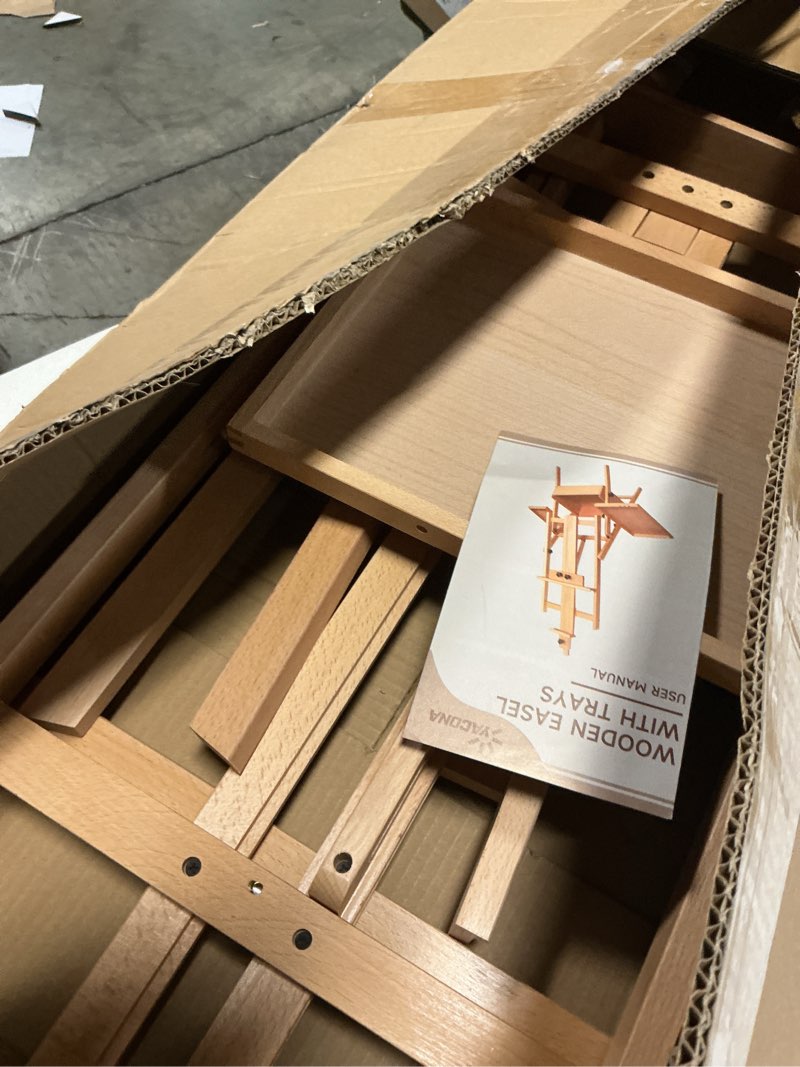 Condition photo showing Good Condition for Solid Beech Wood H-Frame Easel, Large Painting Easel with Storage Box and Palette, Professional Foldable Studio Art Easel Stand with Signature Box for Adults, Holds Canvas Art up to 48"