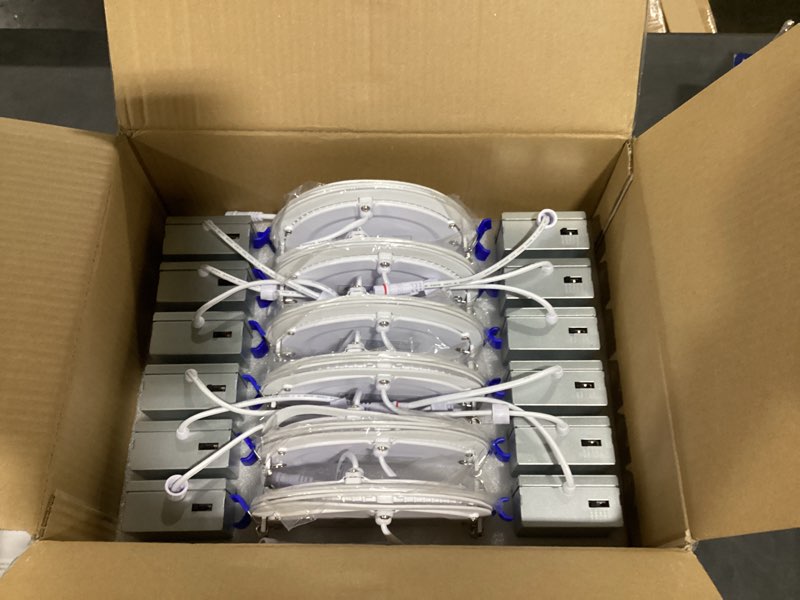 Condition photo showing New/Like New for Ensenior 12 Pack 6 Inch LED Recessed Ceiling Light, Dimmable, 2700K-5000K 5CCT, 1200LM 12W 120V, High Brightness Canless Wafer Downlight - ETL&FCC&IC 6 inch 2700k/3000k/3500k/4000k/5000k - 5cct White