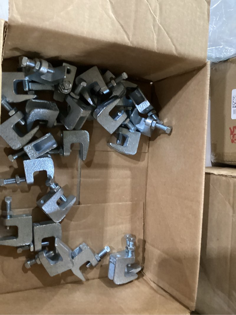 Condition photo showing Good Condition for 25 pack beam clamps, 3/8" iron beam c clamp with 3/4" jaw opening, wall ceiling mount support clamp for copper, pvc tubing, zinc-plated