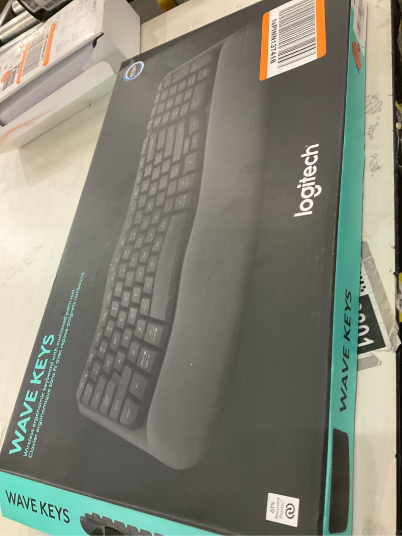 Condition photo showing New/Like New for Logitech Wave Keys Wireless Ergonomic Keyboard with Cushioned Palm Rest, Comfortable Natural Typing, Easy-Switch, Bluetooth, Logi Bolt Receiver, for Multi-OS, Windows/Mac - Graphite Graphite Keyboard
