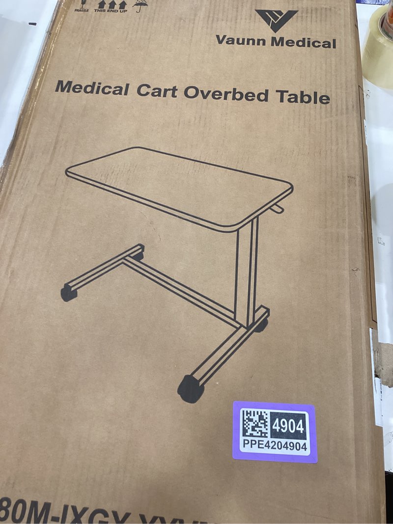 Condition photo showing Good Condition for woture adjustable overbed table with wheels, bedside rolling table, pneumatic height adjustment, hospital bed table on wheels, standing desk, bedridden & mobility needs, walnut
