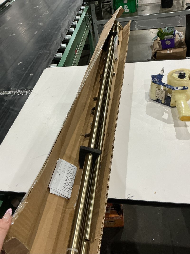 Condition photo showing Good Condition for double curtain rods with aluminum end cap and full surround brackets,1"front and 5/8" back rod,adjustable between 72 to 144 inches (6-12 feet), antique bronze double window drapery rod 72-144" antique bronze