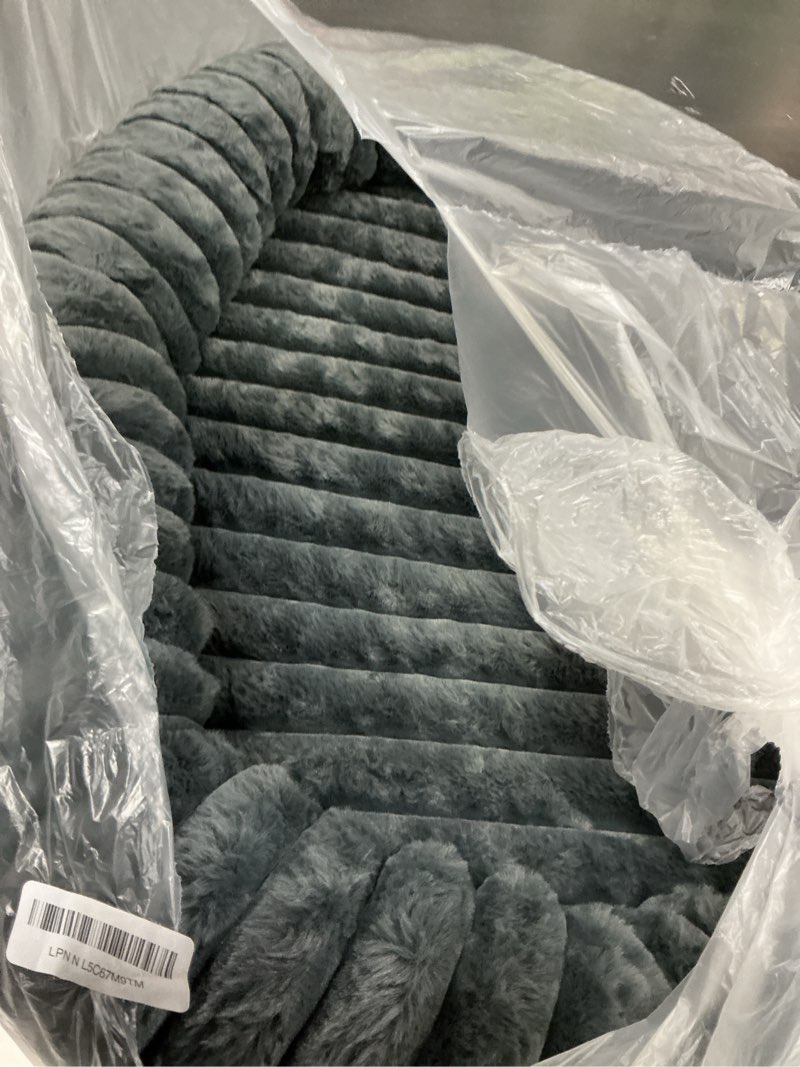 Condition photo showing As Is for Dog Bed Medium Sized Dog - Luxury Striped Faux Fur Waterproof Pet Couch with Removable Washable Cover, Orthopedic Pet Bed with Bolster Sides for Sleeping, Dark Grey Dark Grey Striped M(30*24*7)