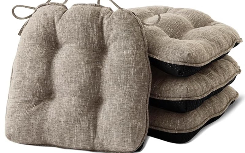 Chair Cushions for Dining Chairs Set of 4, Kitchen Chair Cushions, Chair Pads with Ties and Non Slip Backing, Tufted Memory Foam Seat Cushion 4 Pack, 15.5" x 15.5" x 4", Khaki